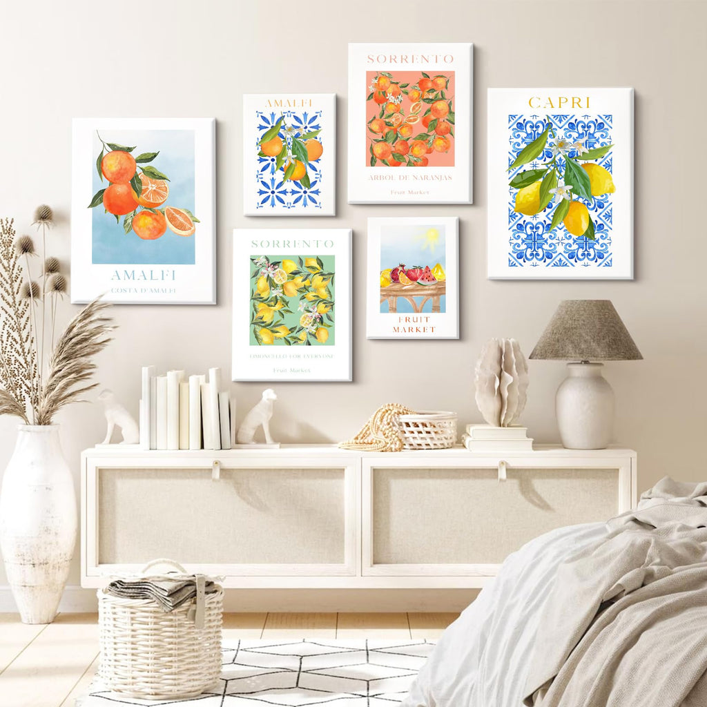 Fruit Wall Art Kitchen Artwork Wall Decor Fruit Market Prints Poster Colorful Lemon Canvas Wall Art Vintage Pictures
