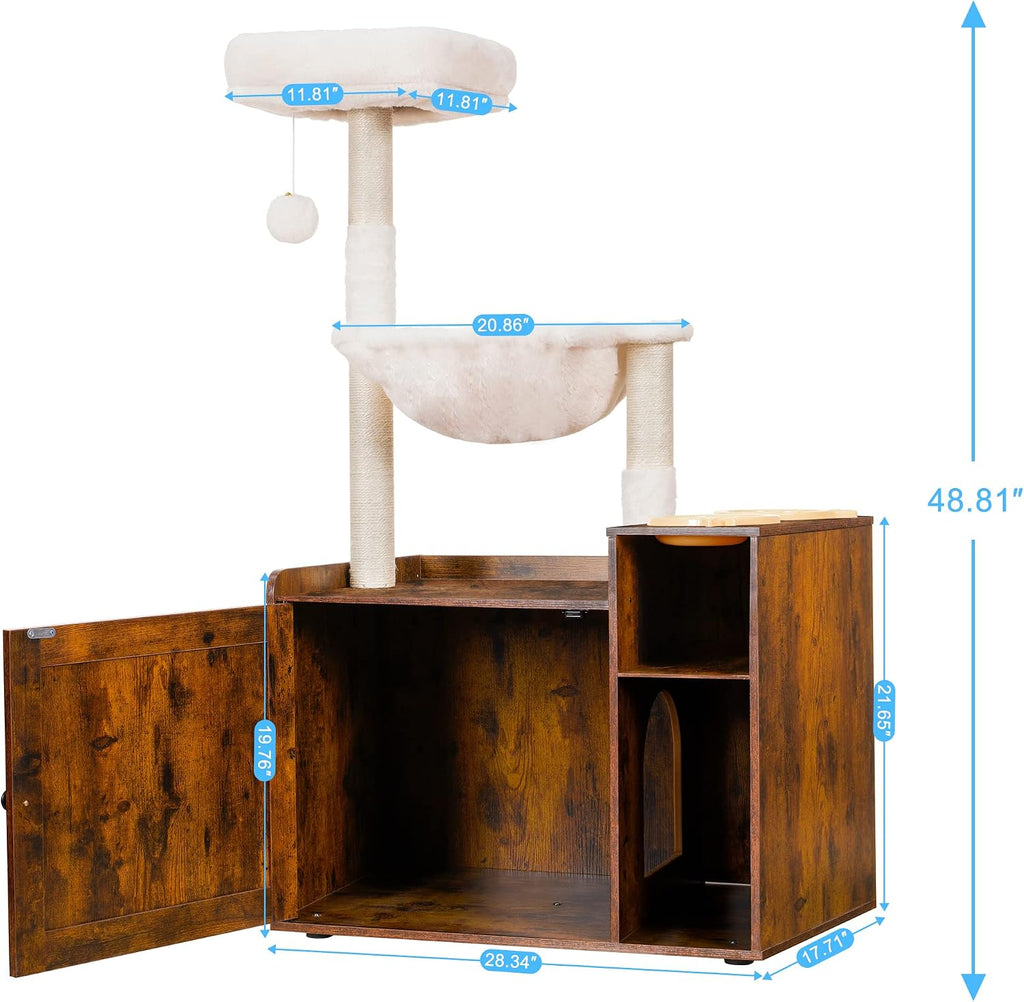 Cat Tree Tower, Food Station, XL Litter Box Enclosure