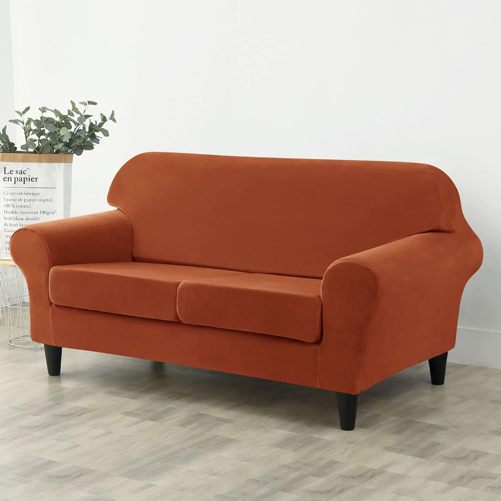 3 Pieces Sofa Slipcover Stretch Velvet Sofa Covers for 2 Cushion Couch Loveseat Covers Soft Couch Cover with Elastic