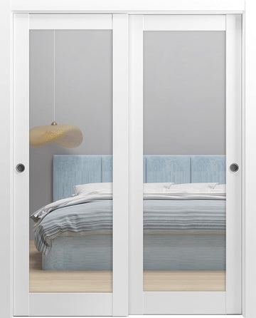 Sliding Closet Door SARTODOORS Lucia 1299 Bypass Interior Doors with Mirror, Solid Wood, 36x96, Whit