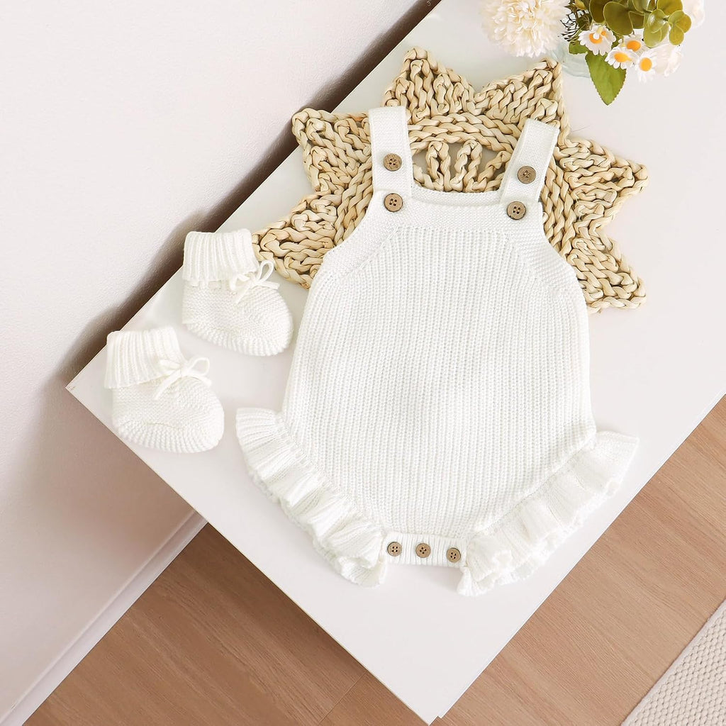 Baby Sweater and Booties Set, Newborn Cotton Sleeveless Romper