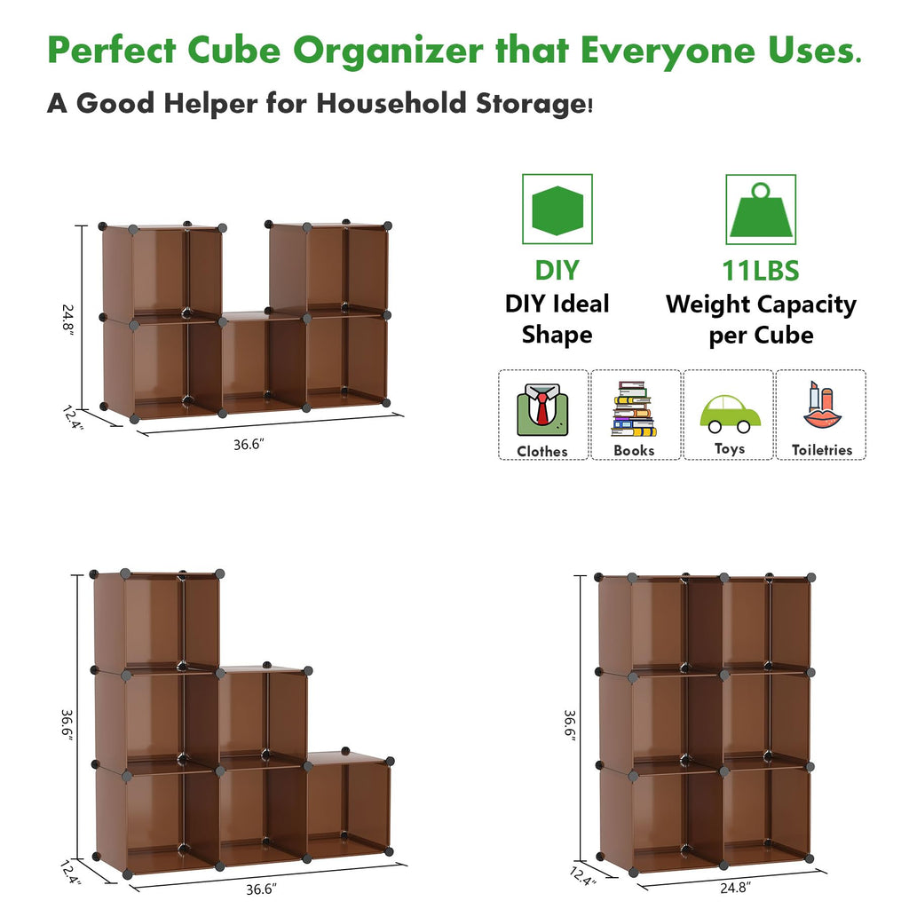6-Cube Storage Organizer Cube Shelf Closet Storage Bookcase, Brown
