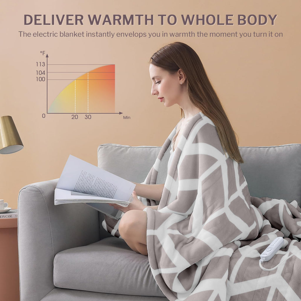 Heated Throw Blanket, 5 Heat Levels & 3 Hours Auto Off, Beige