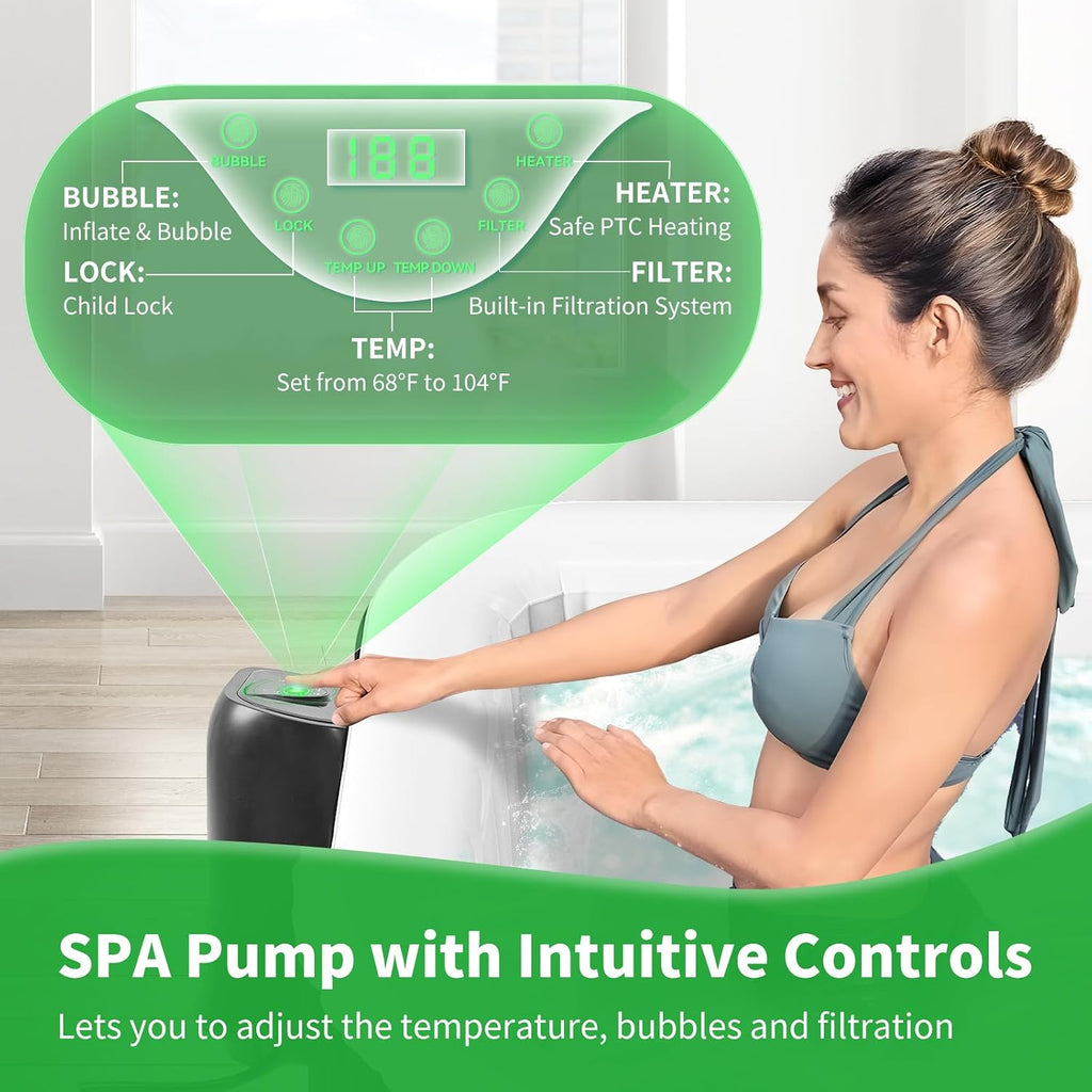 Inflatable Blow Up Hot Tub, 4-6 Person Square Portable Hot Tub, Leak-Proof PVC Outdoor Spa with 130 Strong Air Jets