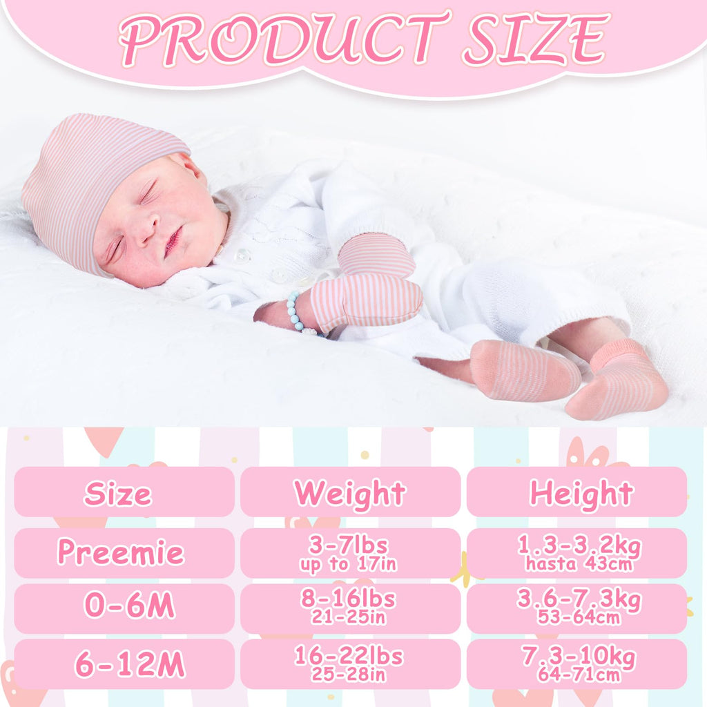 6Pack Preemie Newborn Hat Mitten Sock, Preemie, Cute, 2-color