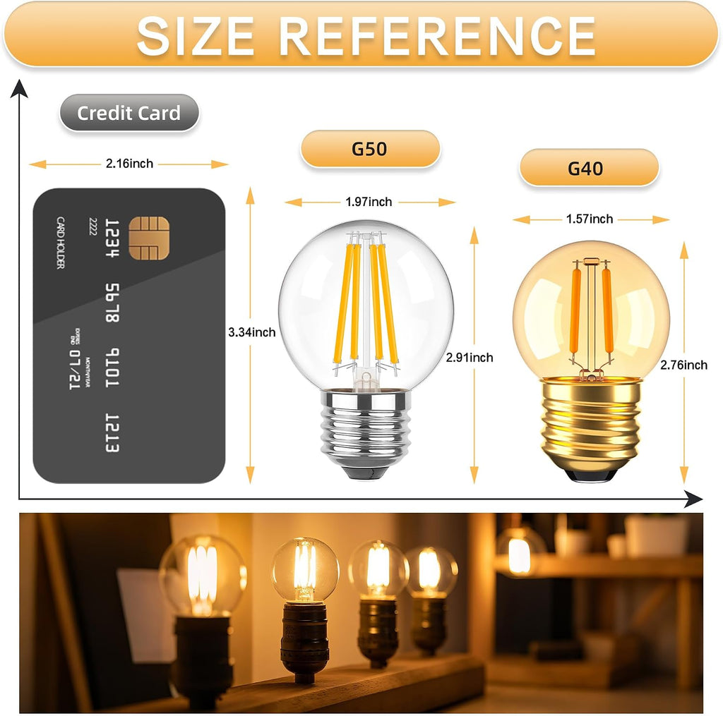 Dimmable E26 LED Light Bulbs 40 Watt,G16.5 4 Watt Small Edison Globe Bulb,2700k Warm White Filament Vintage Light