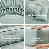 Queen Comforter Set 7 Pieces, Sage Green Bed in a Bag Queen Reversible Botanical Flowers Design