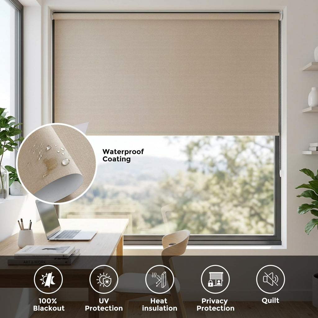 Blackout Roller Shades Blinds for Windows Beige
