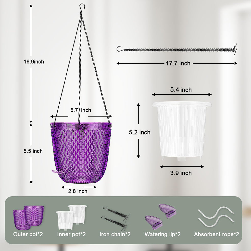 Hanging Planters for Indoor Plants, 2-Pack, 5.7 Inch, Purple