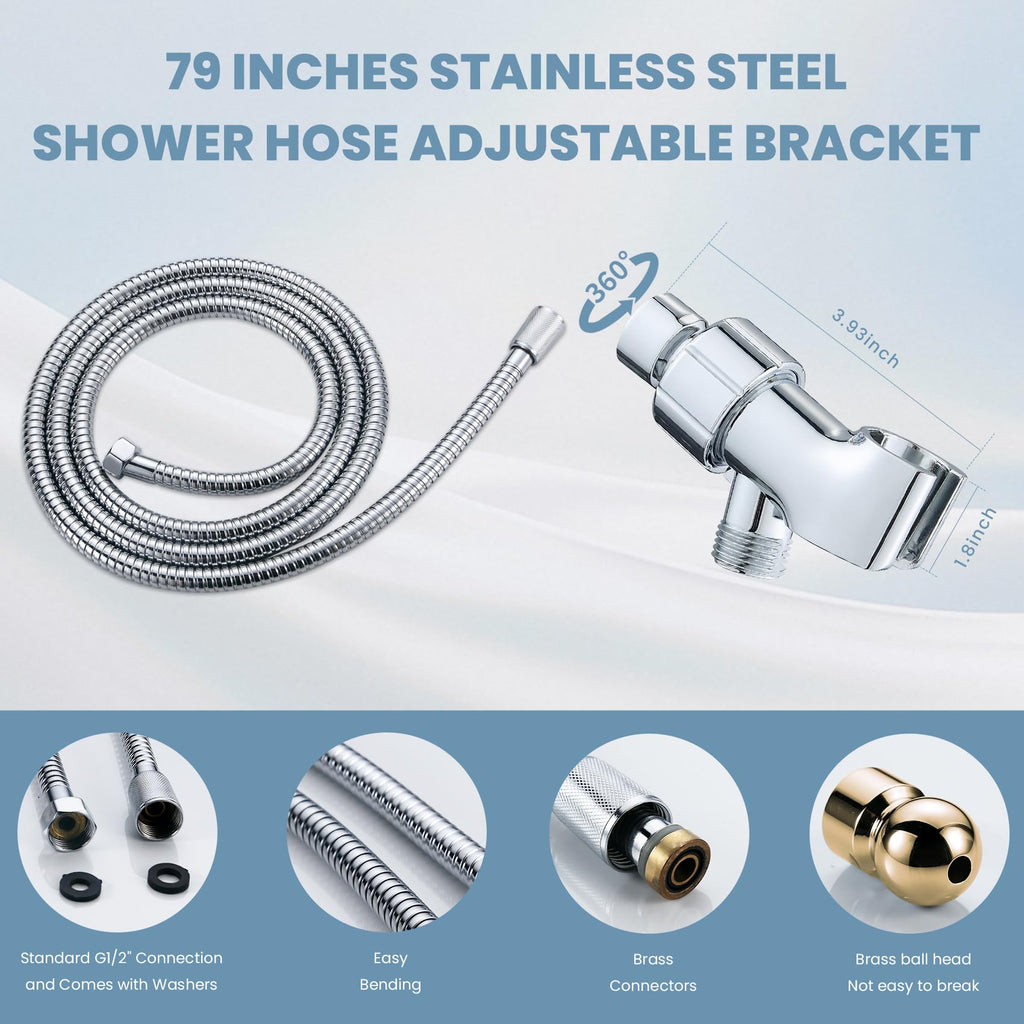 Handheld Shower Head with 79inch Extra Long Hose, ON OFF Switch.