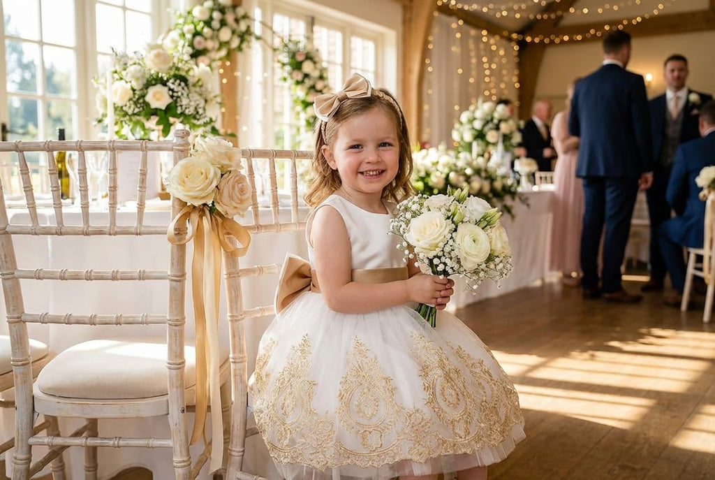 Big Bowknot Toddler Baby Girls Formal Dresses Pageant Party Lace Embroidery Dress with Headwear