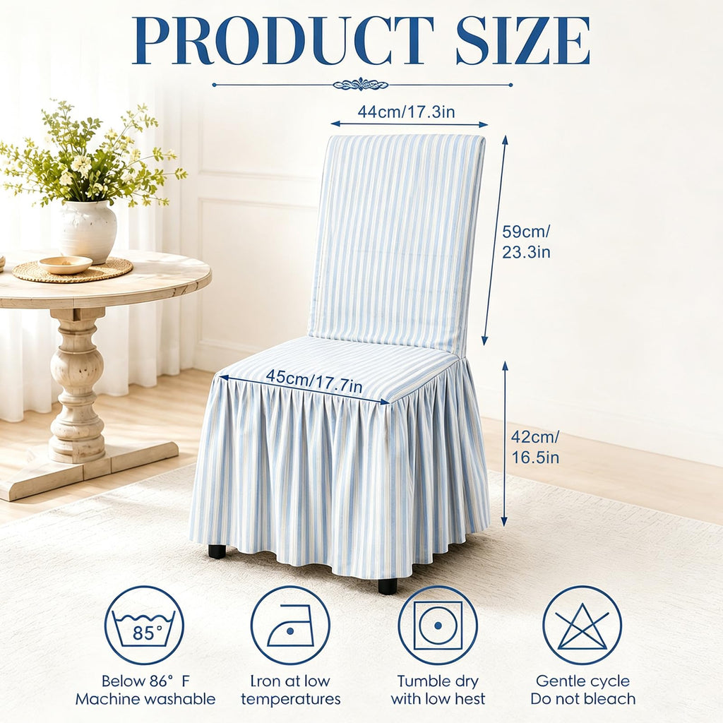 Ruffled Dining Chair Covers, Set of 4, Blue Stripe