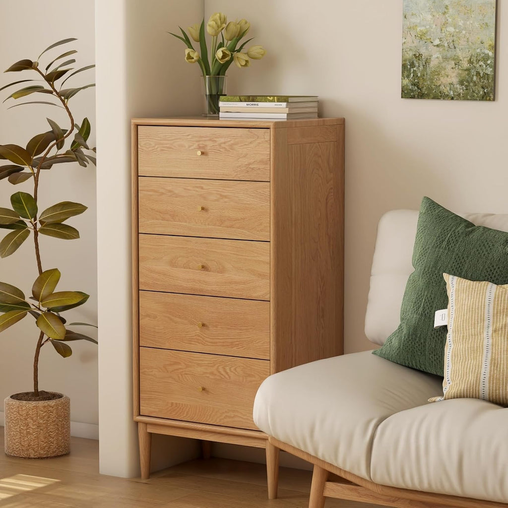 Solid Oak Wood Dresser, 5 Drawer Dresser , Solid Wood Nightstand with Drawers, Modern Chest of Drawers , Closet