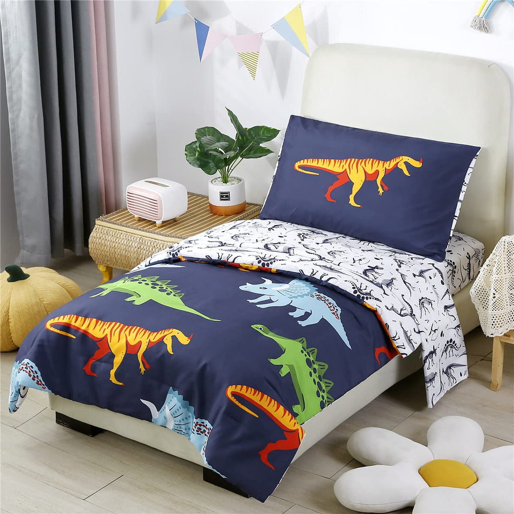 4-Piece Toddler Bedding Set Cartoon Jurassic Dinosaur Print Boys