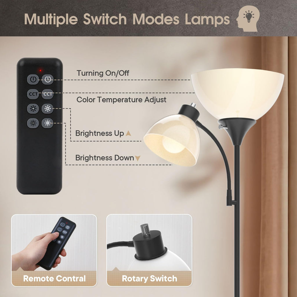 Torchiere Floor Lamp with Remote Control and Adjustable Reading Light