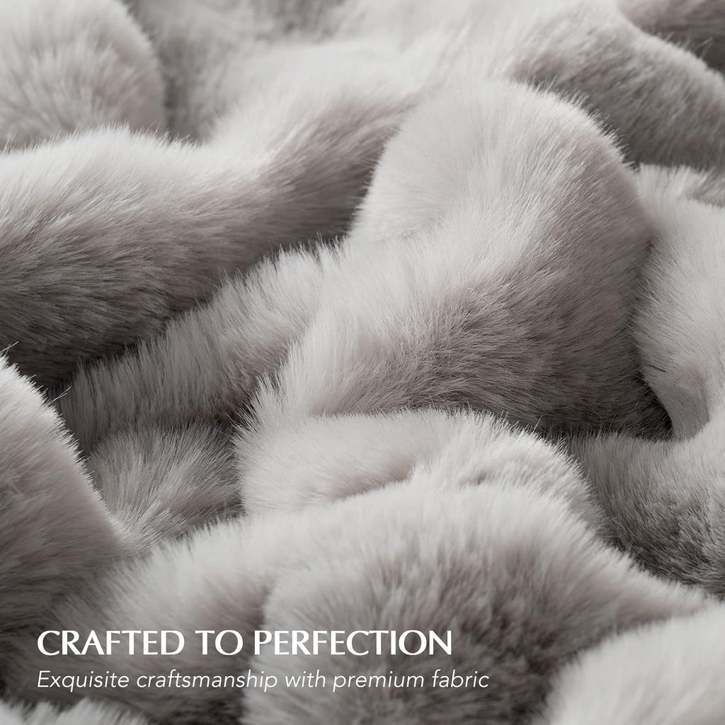 Faux Rabbit Fur Bubble Throw Blanket, 60"x80", Taupe | Ultra Soft, Luxury Faux Rabbit Fur Throw, Thick Warm Bubble