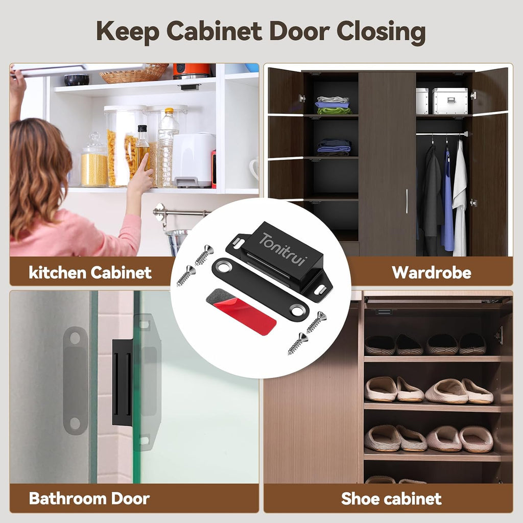 Cabinet Door Magnet, Flat Bottom Cabinet Magnetic Catch with Adhesive, Easy to Install,Only Takes 1 Minute,35lb