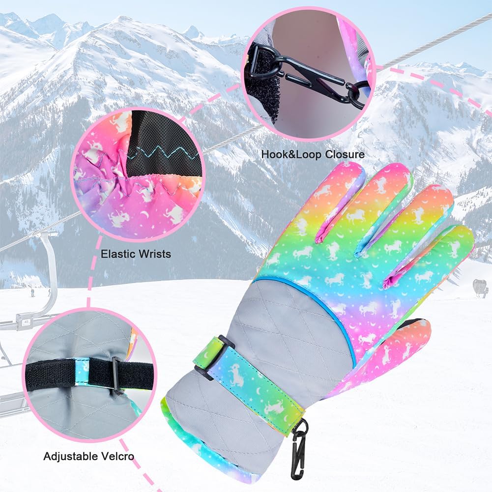 Kids Gloves Winter Waterproof Snow Ski Gloves for Girls, Winter Outdoors Warm for Children
