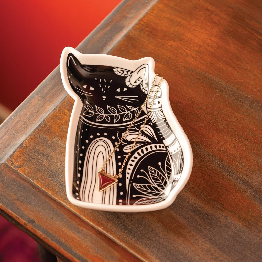 Boho Trinket Tray, Black and White Ring Bowl, Decorative Ceramic Trinket Dish, Jewelry Dish Tray for Rings, Raven