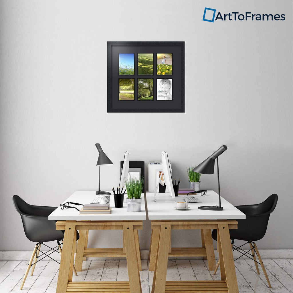 Collage Photo Frame Double Mat with 6-5x7 Openings with Satin Black Frame and Black mat.