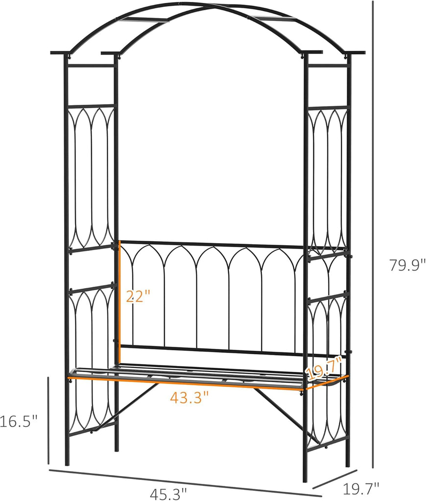 Metal Trellis Arbor Arch with Garden Bench Steel 484 lbs. Black | Climbing Plants, Grow Grapes & Vines, Patio Decor