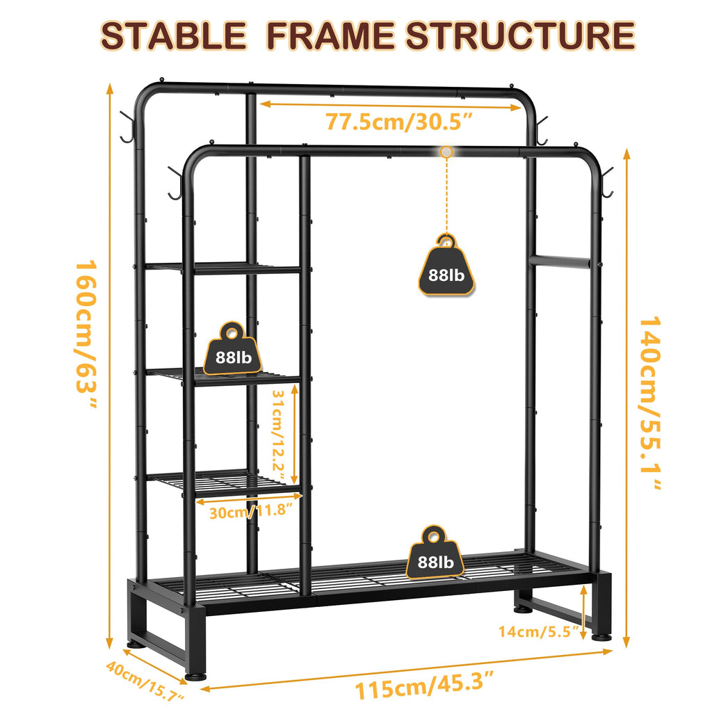 Double Rods Clothes Rack Clothing Rack, Clothes Rack for Hanging Clothes