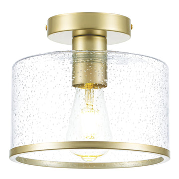 Modern Flush Mount Ceiling Light, Seeded Glass Ceiling Light Fixture, Gold Light Fixture