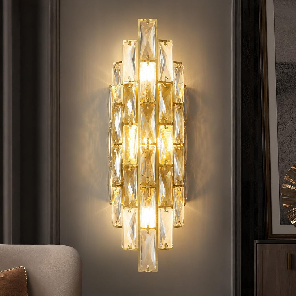 Crystal Wall Sconces Modern Gold Luxury Sconce Wall Light Fixtures Mid-Century Elegant Bling Wall Lamp for Living