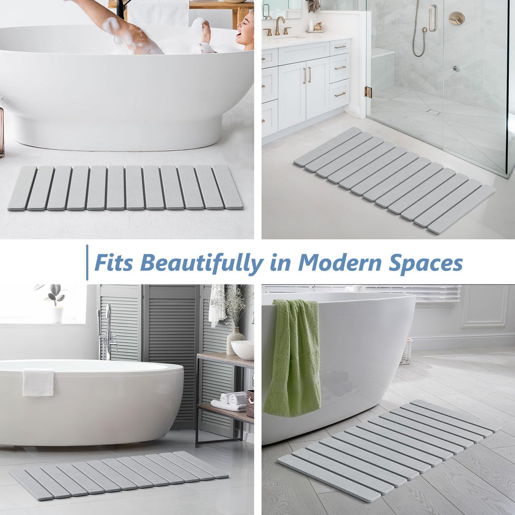 Foldable Stone Bath Mat, Diatomaceous, 31.5"x15.7", Light Grey