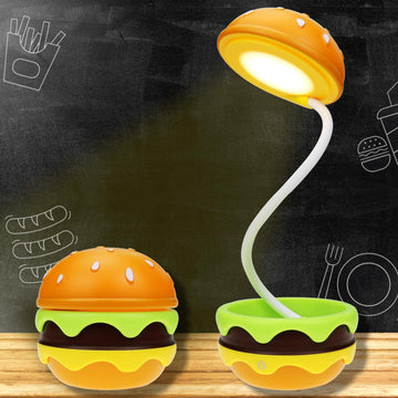 Cute Desk Lamp for Kids, Rechargeable Hamburger Small Desk Lamps with Adjustable Neck Dimmable Touch Switch, Nursery