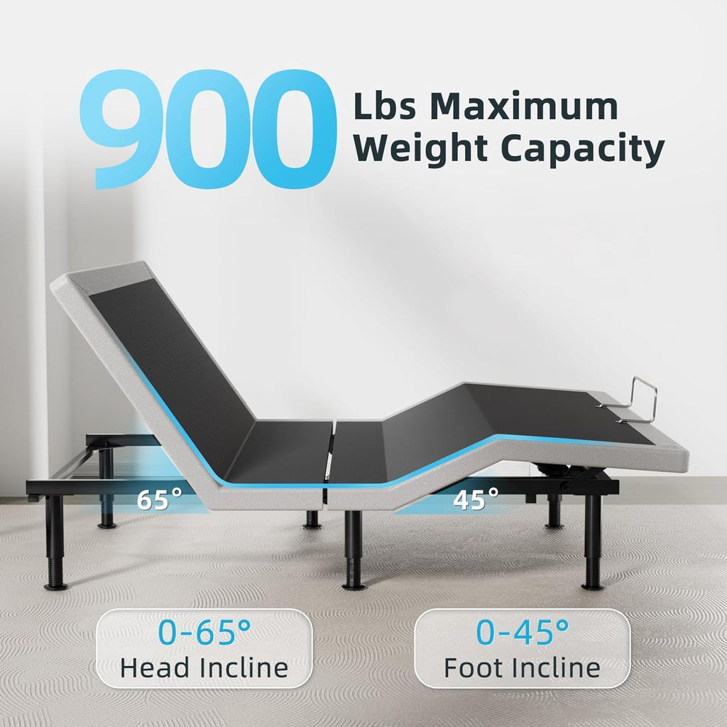 Queen Adjustable Bed Base Frame, Massage & Wireless Remote, Dual USB Ports,Ergonomic Upholstered Bed Frame, Lift
