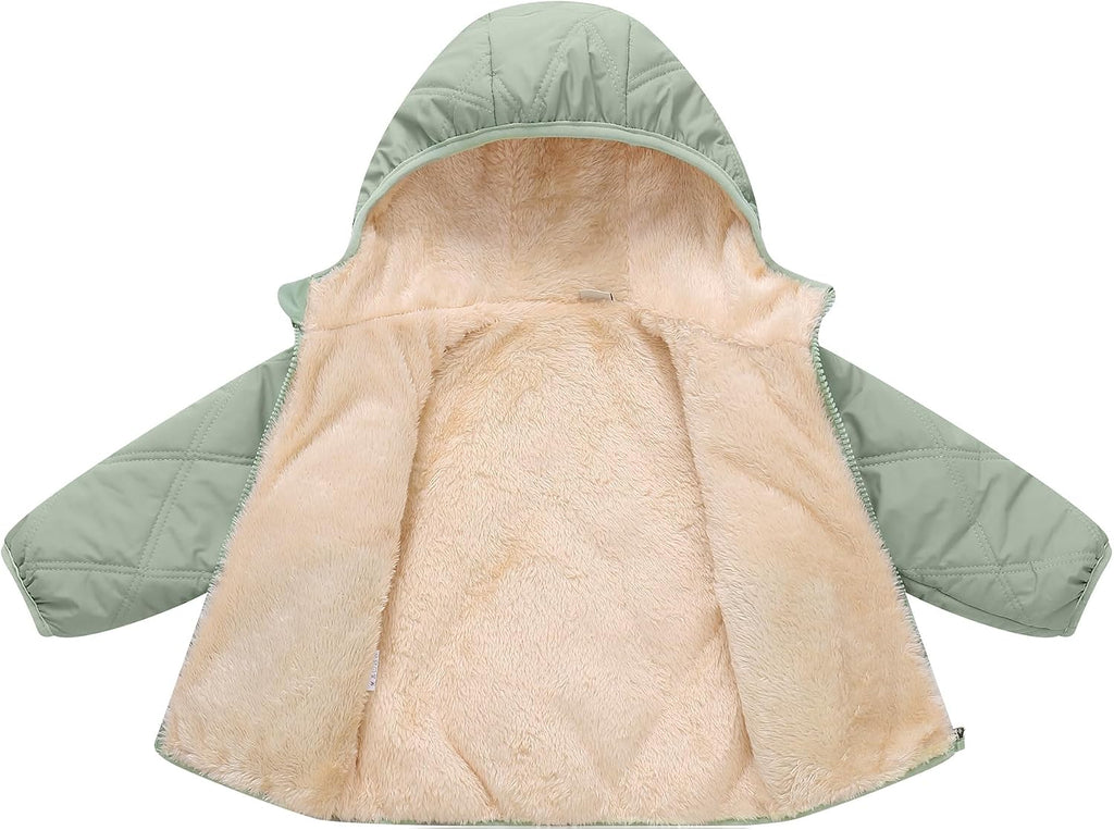 Toddler Winter Jackets Fleece Lined Coat Boys Warm Hooded Coat Girls Zipper Outerwear for Kids 1-6 Years