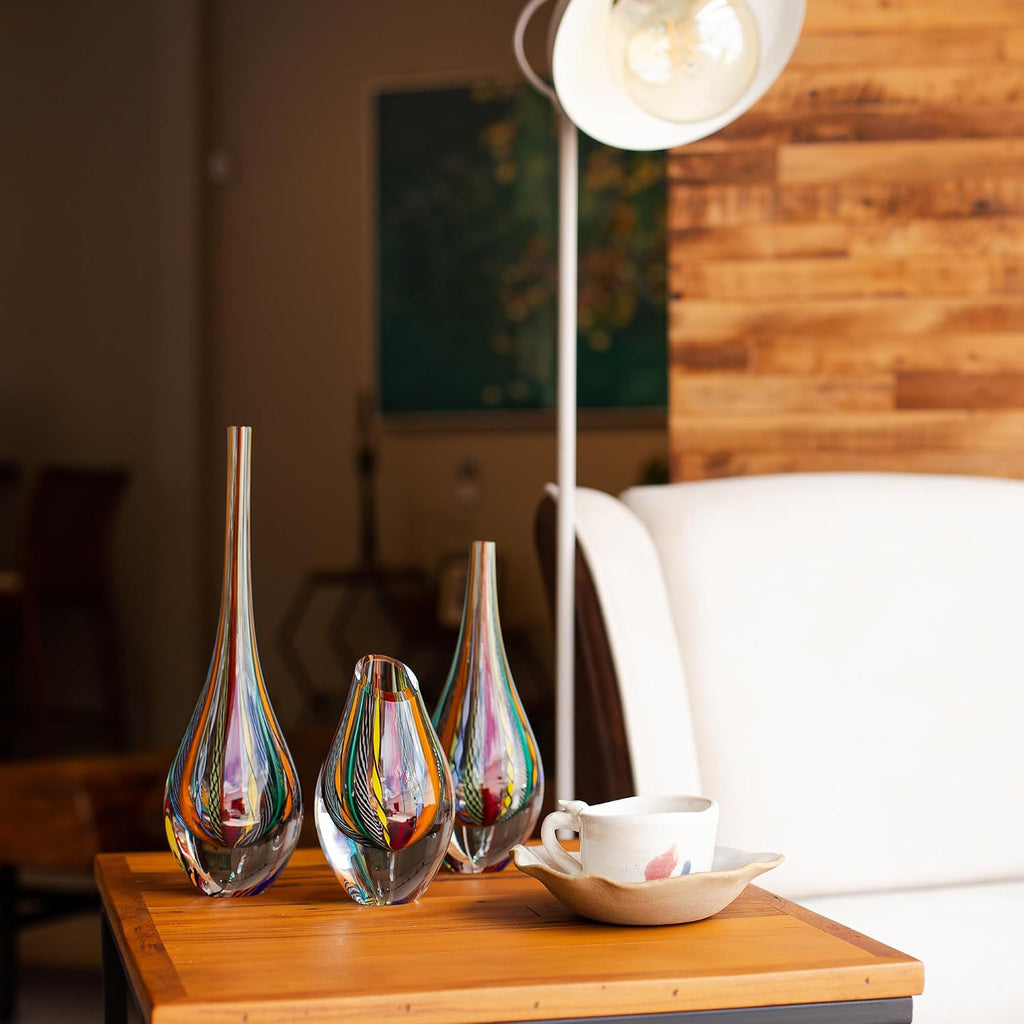 Murano Style Art Glass Drop Vase Hand Blown Colored Boho Effect Home Decor | Hand Blown Glass Drop, Decorative Table