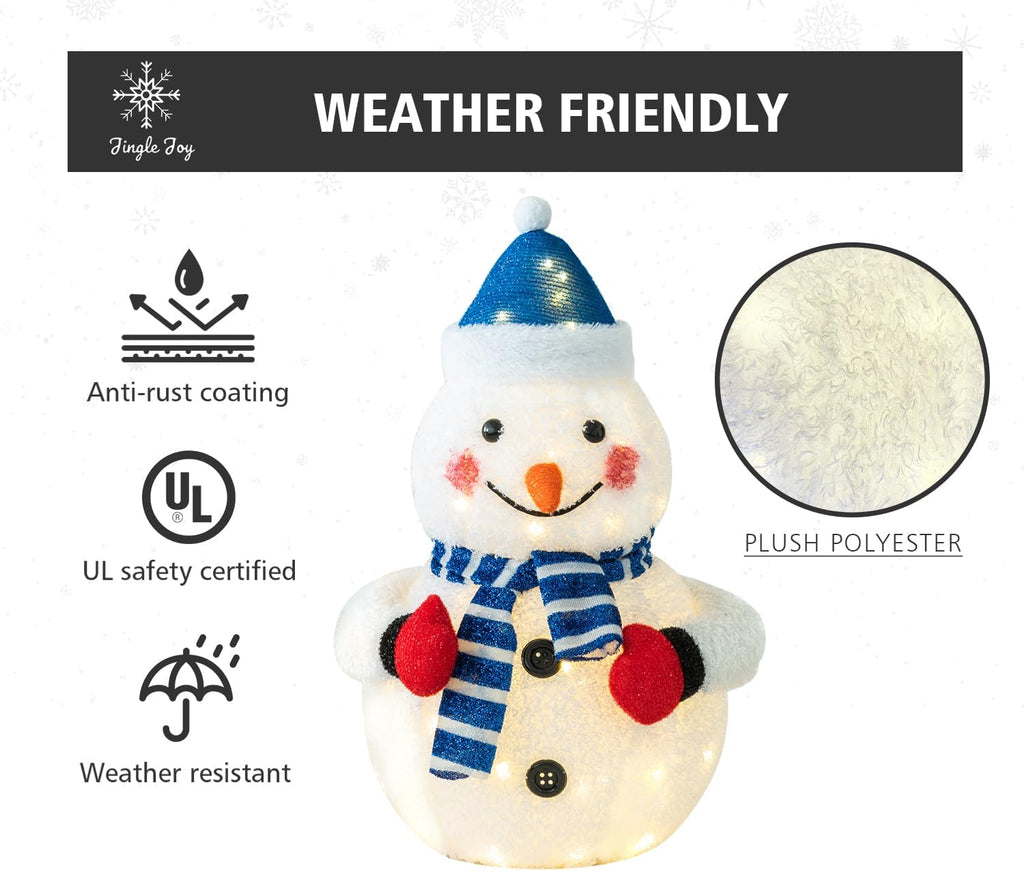 3-Piece 32-Inch LED Lighted Outdoor Snowman Family Set - Weather-Resistant Christmas Yard Decorations with Ground