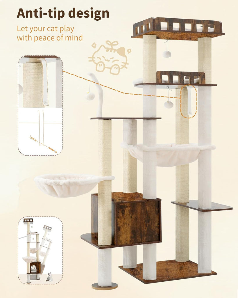 Cat Tree, 70.5" Wood Tall Cat Tower for Large Indoor Cats