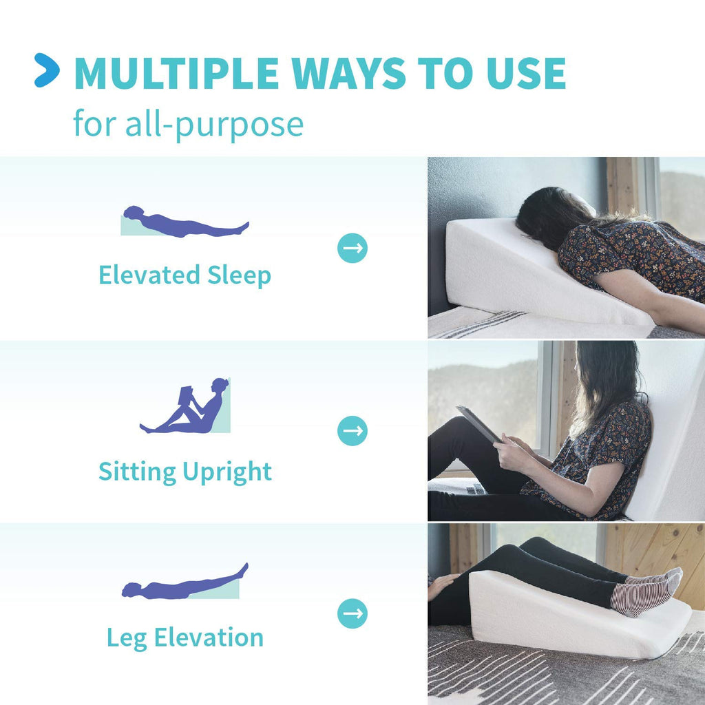 Bed Wedge Pillow Gel Memory Foam Top - Cooling Elevated Support Cushion for Lower Back Pain, Acid Reflux, Heartburn
