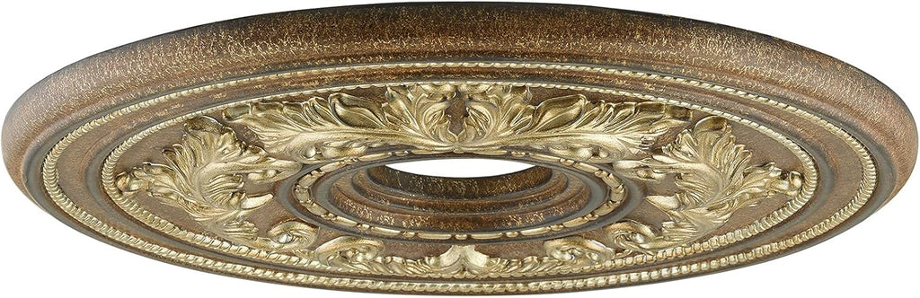 Ceiling Medallion, Hand Applied Venetian Patina with Giled Accents, 22.5"Dx1.5"H