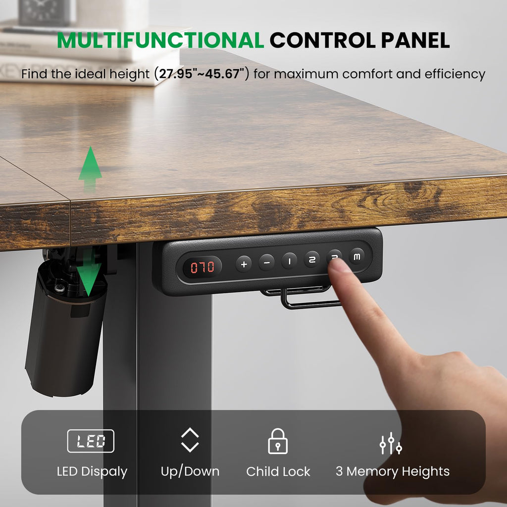 Electric Standing Desk Adjustable - 63 x 24 Inch Sit Stand up Desk with Cable Management - 3 Memory Preset Adjustable