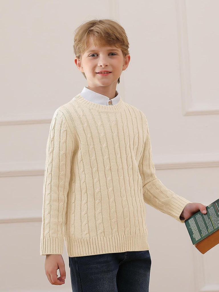 Boys Cable Knit Sweaters Kids Chunky Pullover Tops