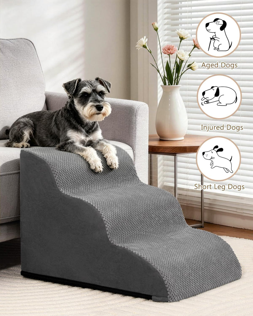 Dog Stairs for Small Dogs, 3 Step Dog Ramp for Couch, Non-Slip Steps