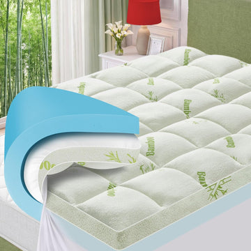 Full Memory Foam Mattress Topper, 4 Inch Dual Layer Gel Foam Mattress Pad with Soft Pillow Top Cover, Viscose Made