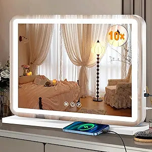 23" x 18" Vanity Mirror with Lights, Led Lighted Makeup Mirror with 3 Color Dimmable Lights, Touch Control, Usb
