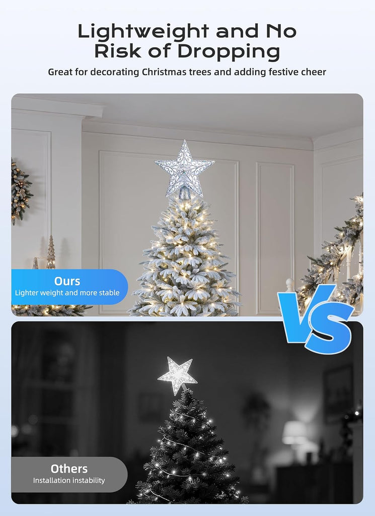 Star Tree Topper with Snowflake Projector Xmas Decoration Silver