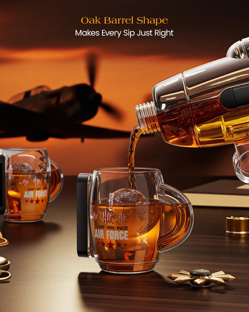 Fighter Aircraft Whiskey Decanter Set with 2 Glasses