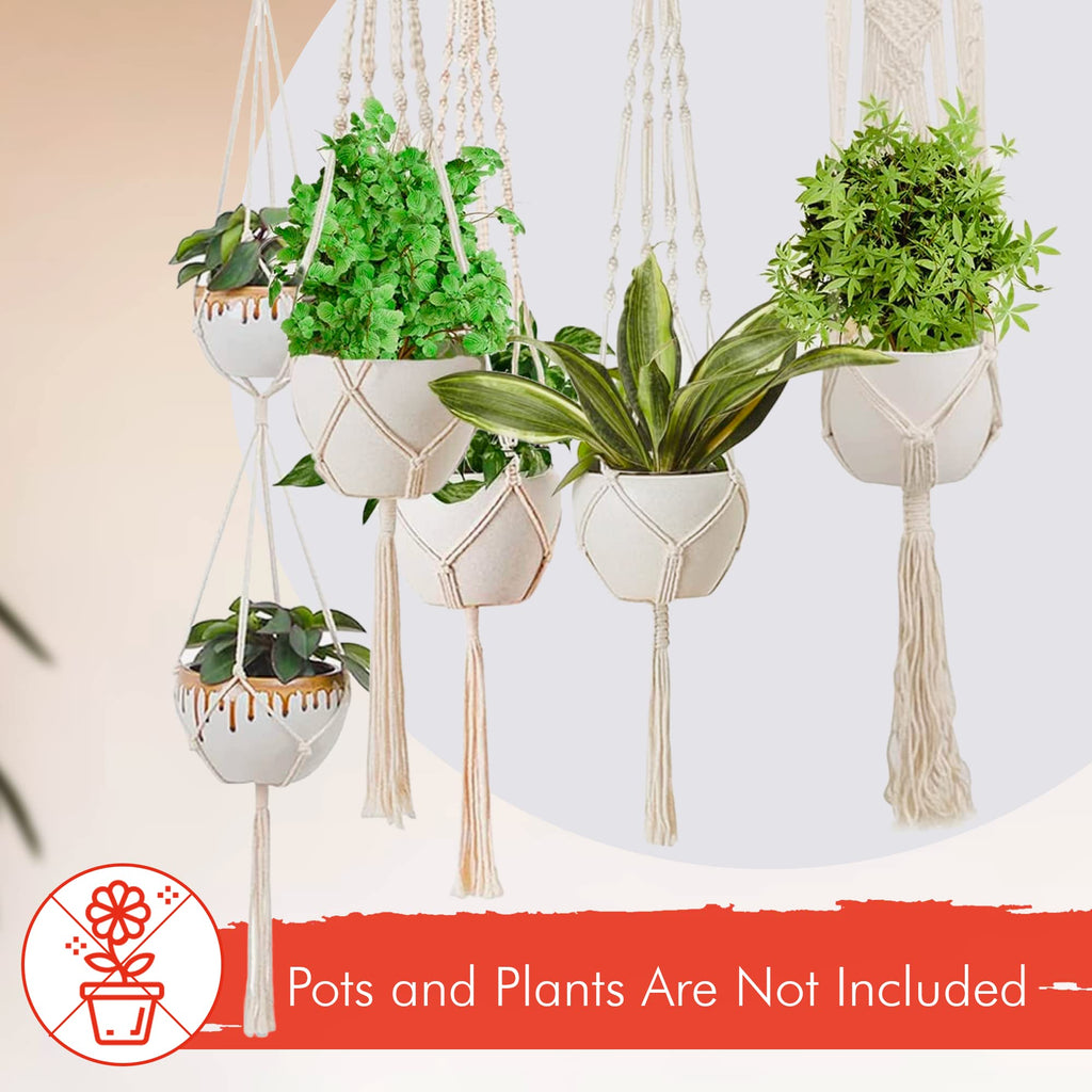 Macrame Plant Hangers Indoor Macrame Hanging Planters for Indoor Plants, 6 Pack Hanging Plant Holders Indoor Hanging