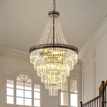 French Empire Crystal Chandelier, Large Vintage Chandelier for High Ceiling, 6-Tier Antique Bronze Lighting, Farmhouse Ceiling Light Fixture for Foyer, Entryway, Living Room, 28" Wx48''H