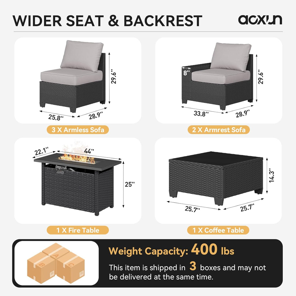 Aoxun Outdoor Patio Furniture Set with 44'' Fire Pit Table