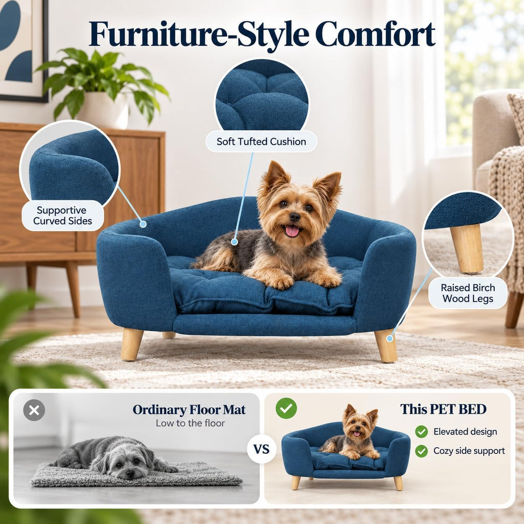 Elevated Dog Bed for Small & Medium Dogs, Navy Blue
