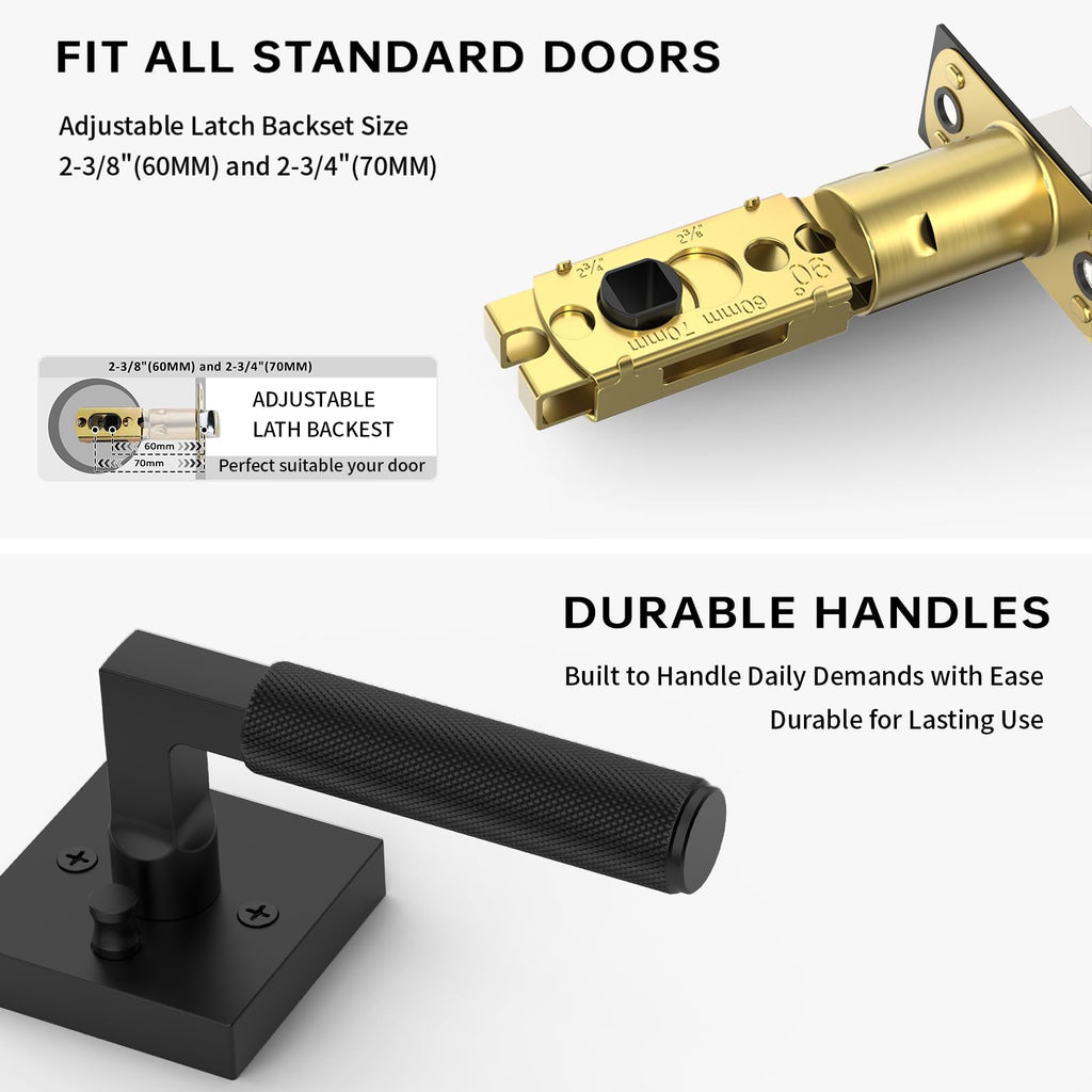 4 Pack Matte Black Privacy Door Handles, Knurled Door Levers Interior Matte Black Door Lever Bathroom Door Knobs