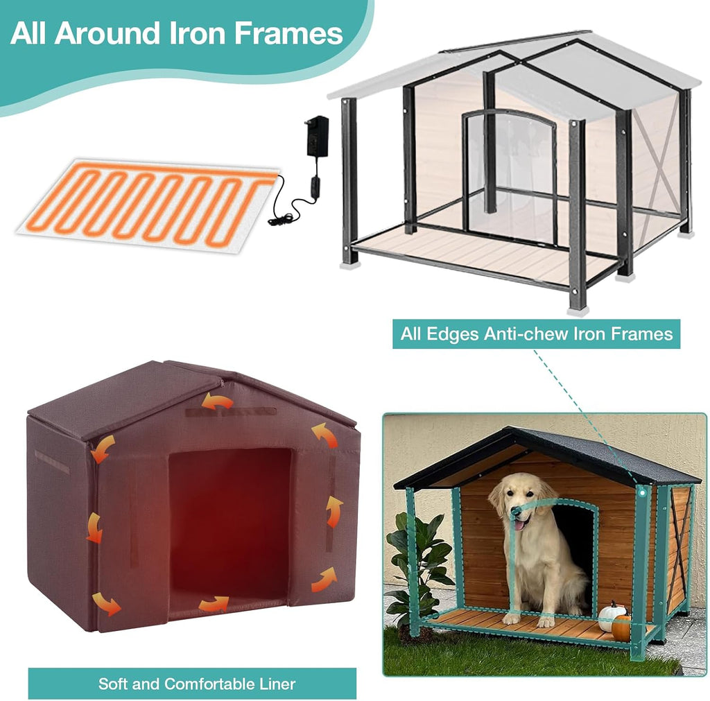 Medium Heated Dog House Outdoor with Insulated Liner for Winter